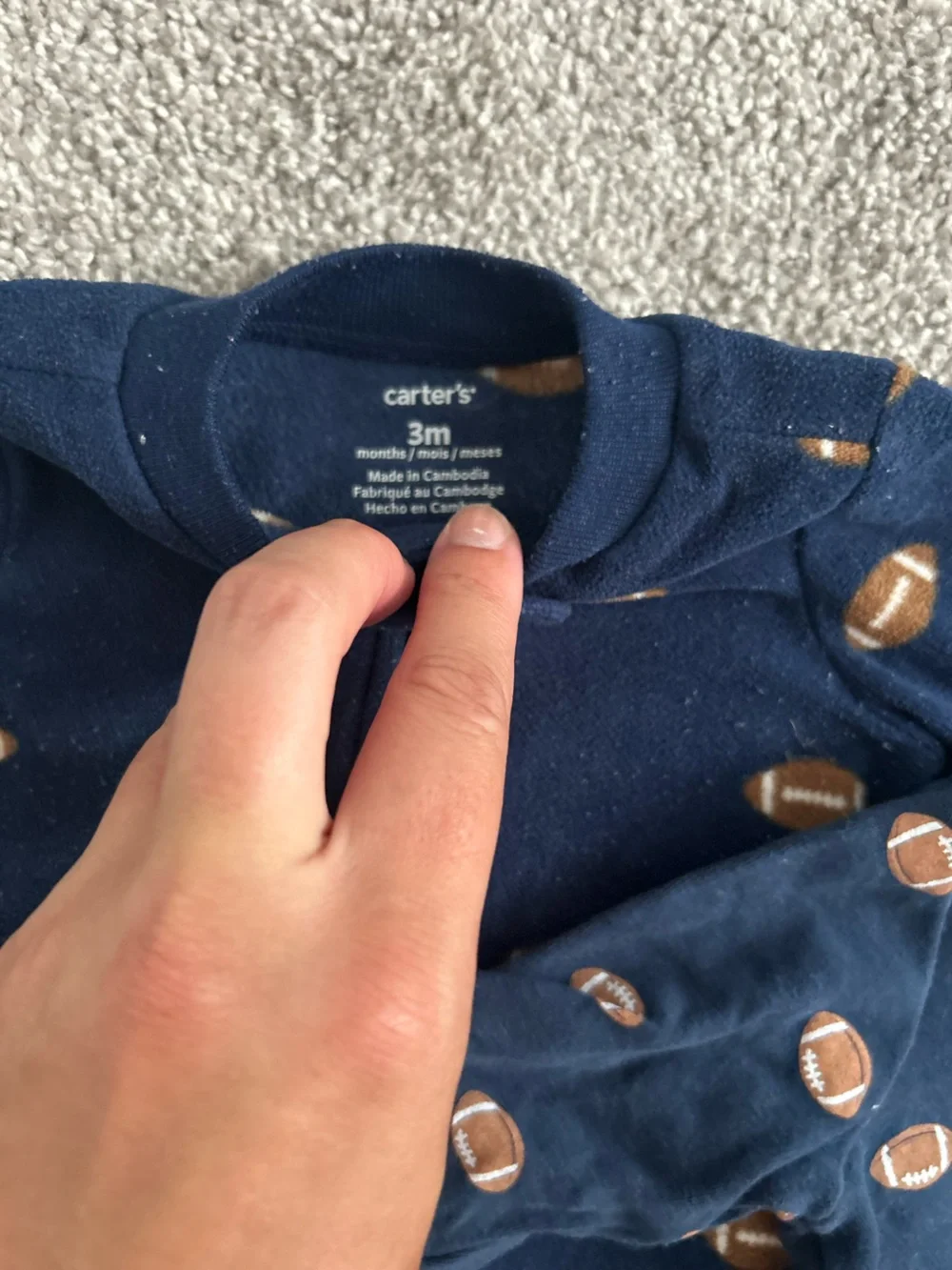 Carter's Navy Blue Football Print Baby One-Piece Pajamas with Brown Accents